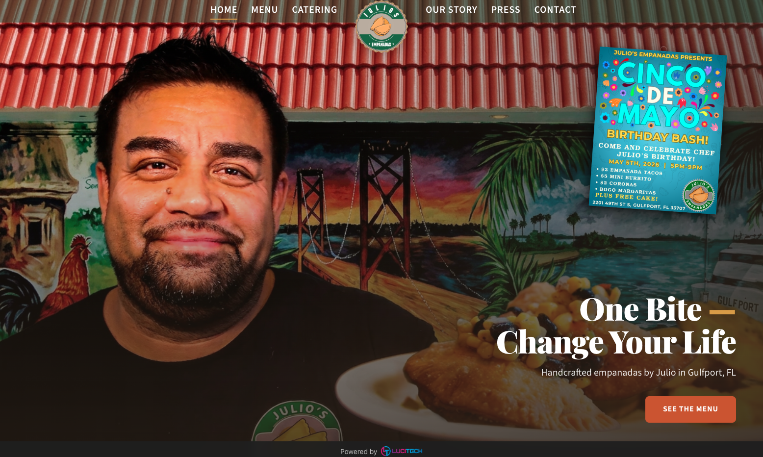 Screenshot of the Julio's Empanadas Gulfport restaurant website built by Lucitech